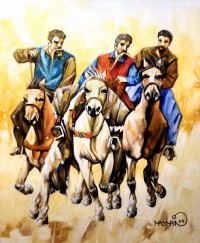 Momin Khan, 24 x 30 Inch, Acrylic on Canvas, Buzkashi Painting, AC-MK-136